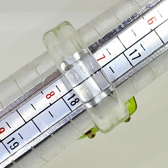 Vintage Mid Century Modern Apple Green and Red Square Front Glass Ring Size 7.5 - Picture 10 of 10